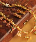 Beautiful Ad Stone Pink Green Shiva Necklace Set