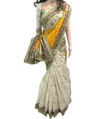 Yellow Embroidered Faux Net Saree With Blouse
