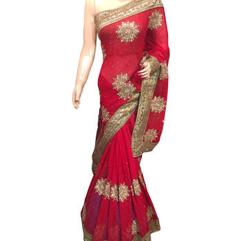 Red Embroidered Georgette Saree With Blouse 1
