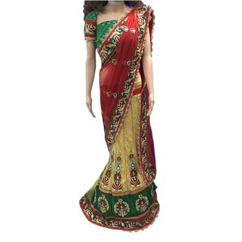 Red embroidered Net saree With Blouse 1