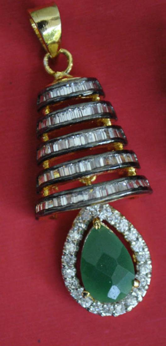 CZ pendant set with green onyx
