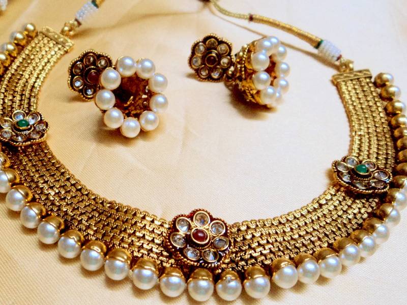 Polki Golden Choker Neckpiece