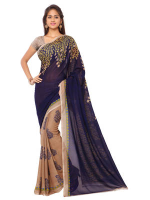Beige Printed georgette saree With Blouse 1