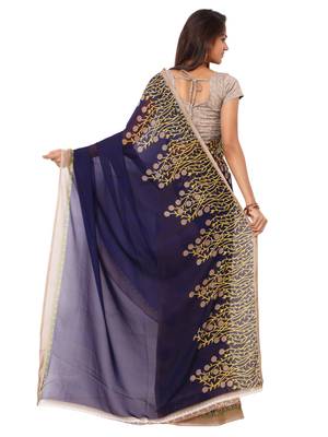 Beige Printed georgette saree With Blouse 3