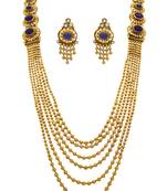 JFL - Traditional, Ethnic, Antique Multi Strand  Bead Stone & Austrian Diamond One Gram Gold Plated Long Necklace Set 