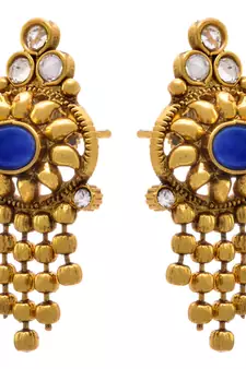 JFL - Traditional, Ethnic, Antique Multi Strand  Bead Stone & Austrian Diamond One Gram Gold Plated Long Necklace Set 