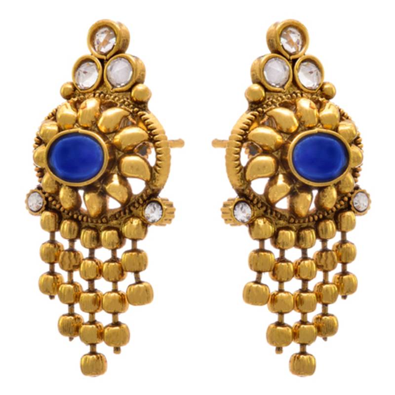 JFL - Traditional, Ethnic, Antique Multi Strand  Bead Stone & Austrian Diamond One Gram Gold Plated Long Necklace Set 