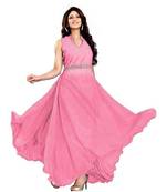 Pink georgette Plain semi stitiched party wear gowns
