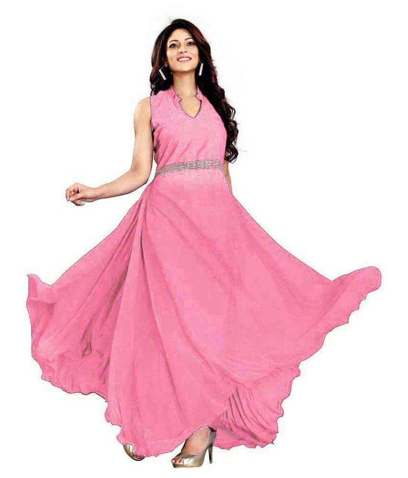 Pink georgette Plain semi stitiched party wear gowns