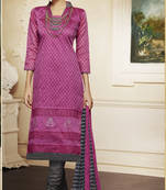 Pink embroidered chanderi unstitched salwar with dupatta
