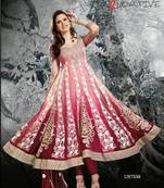 Deep Tea-rose Pink and Deep Cerise Pink Net Anarkali Kameez