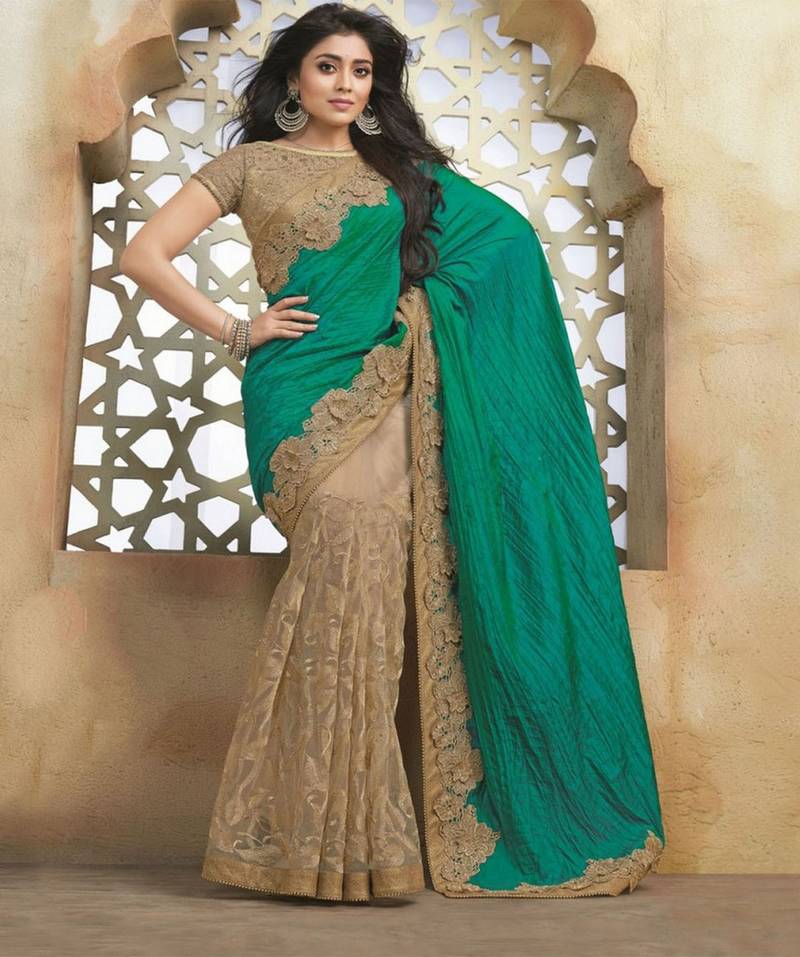 firozi saree contrast blouse
