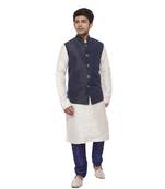 Blue plain silk kurta pyjama