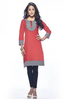 Red cotton printed stitched kurti