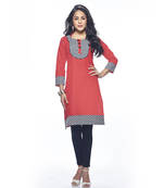 Red cotton printed stitched kurti