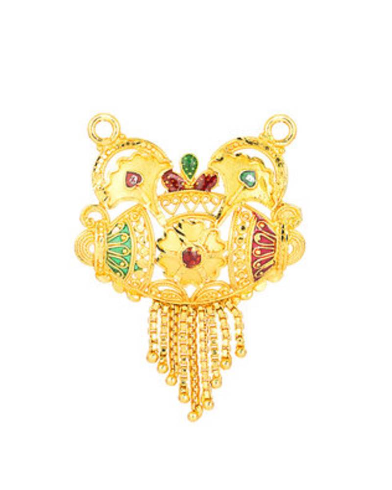 Gold Tone Mangalsutra With Dholak Inspired Design; Double Chain