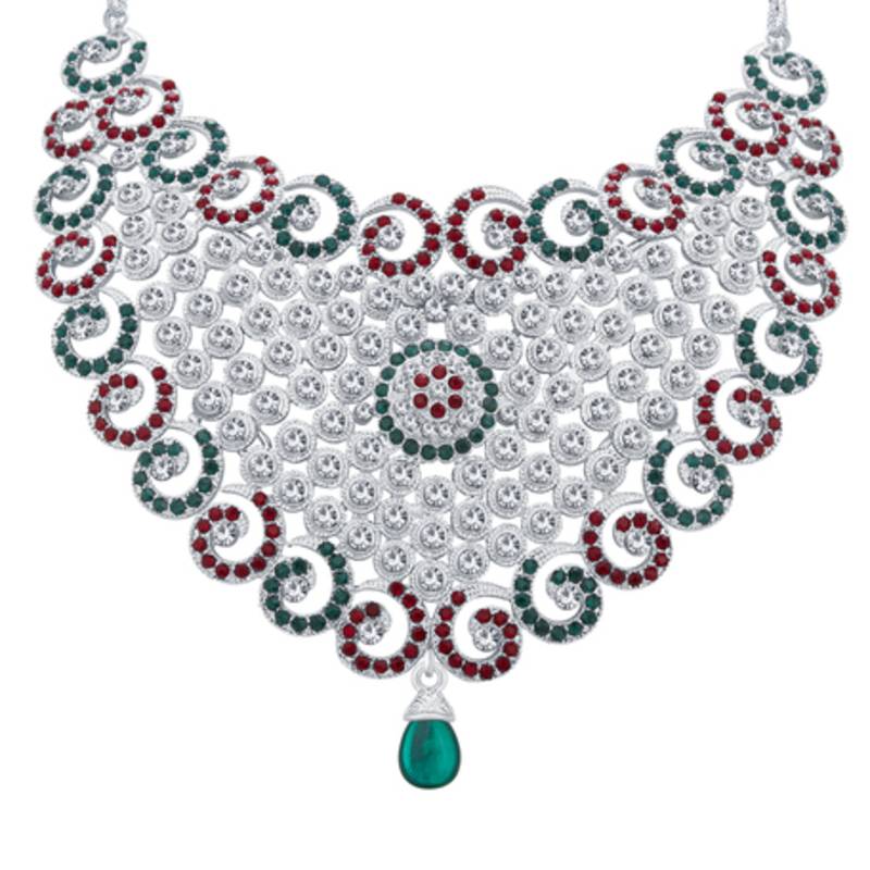 Gleaming Rhodium Plated AD Necklace Set For Women - Sukkhi Online ...