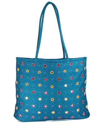 Womens Cottage Blue Cotton Full Patch Work Bag 1