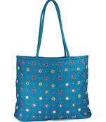 Womens Cottage Blue Cotton Full Patch Work Bag