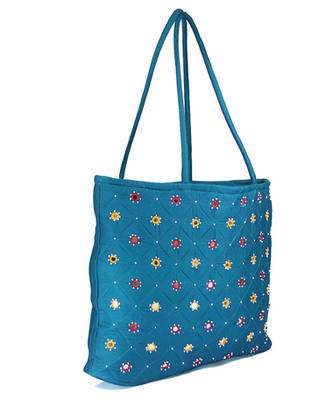 Womens Cottage Blue Cotton Full Patch Work Bag 3