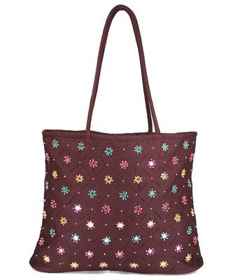 Womens Cottage Brown Cotton Full Patch Work Bag 1
