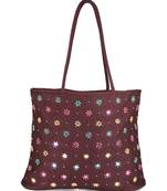 Womens Cottage Brown Cotton Full Patch Work Bag