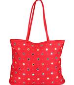Womens Cottage Red Cotton Full Patch Work Bag