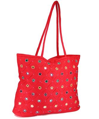 Womens Cottage Red Cotton Full Patch Work Bag 3