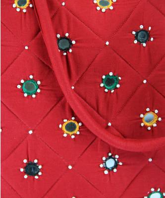 Womens Cottage Red Cotton Full Patch Work Bag 4