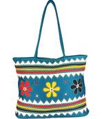 Womens Cottage Blue Cotton Three Flowers Patch Work Bag