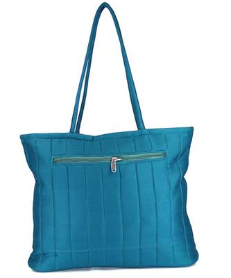 Womens Cottage Blue Cotton Three Flowers Patch Work Bag 2