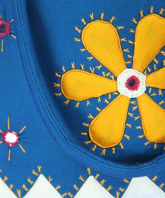Womens Cottage Blue Cotton Three Flowers Patch Work Bag 4