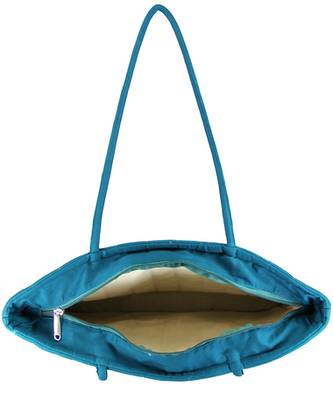 Womens Cottage Blue Cotton Three Flowers Patch Work Bag 5