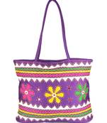 Womens Cottage Purple Cotton Three Flowers Patch Work Bag