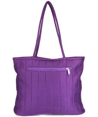 Womens Cottage Purple Cotton Three Flowers Patch Work Bag 2