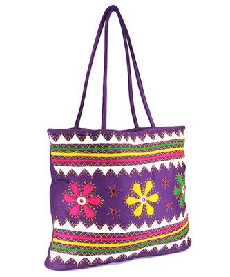 Womens Cottage Purple Cotton Three Flowers Patch Work Bag 3
