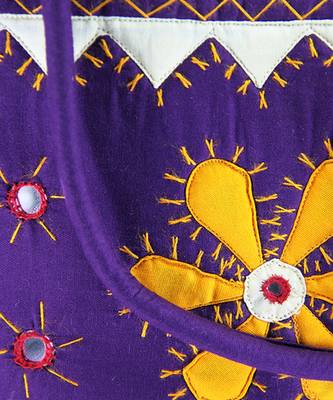 Womens Cottage Purple Cotton Three Flowers Patch Work Bag 4