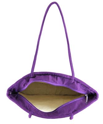 Womens Cottage Purple Cotton Three Flowers Patch Work Bag 5