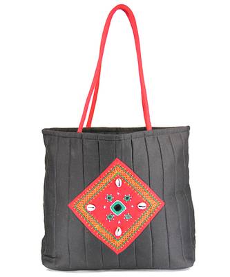 Womens Cottage Black Cotton Kawadi Patch Work Bag 1