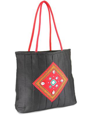 Womens Cottage Black Cotton Kawadi Patch Work Bag 3