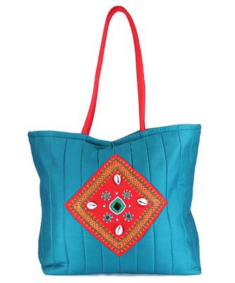 Womens Cottage Blue Cotton Kawadi Patch Work Bag 1