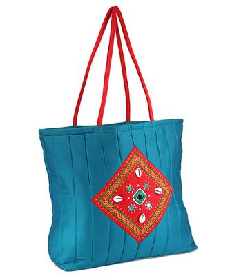 Womens Cottage Blue Cotton Kawadi Patch Work Bag 3