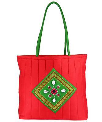Womens Cottage Red Cotton Kawadi Patch Work Bag 1