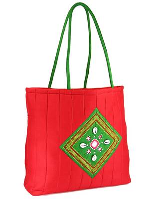 Womens Cottage Red Cotton Kawadi Patch Work Bag 3