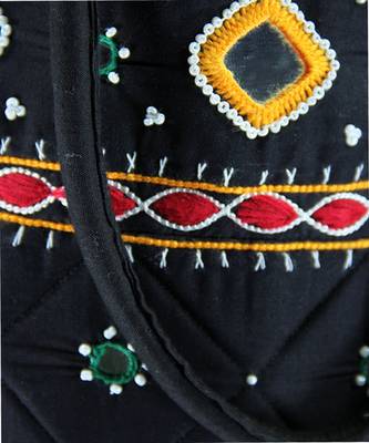 Womens Cottage Black Cotton Border Patch Work Bag 3