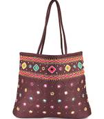 Womens Cottage Brown Cotton Border Patch Work Bag