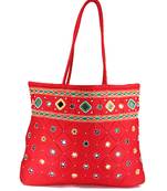 Womens Cottage Red Cotton Border Patch Work Bag