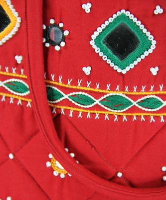 Womens Cottage Red Cotton Border Patch Work Bag 4