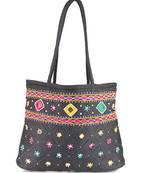 Womens Cottage Black Cotton Border Patch Work Small Bag