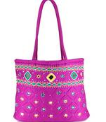 Womens Cottage Magenta Cotton Border Patch Work Small Bag